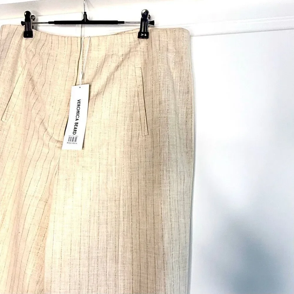 NWT Veronica Breard Jude stripe cotton blend pants in ivory with gold stripes Si - Picture 7 of 16